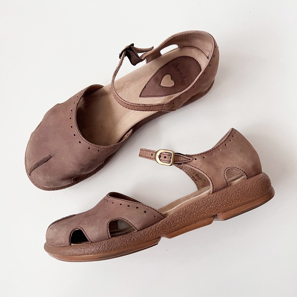 Dansko Mary Jane Sandals Size 38 Brown Leather Buckle Strap Boho Shoes Flats